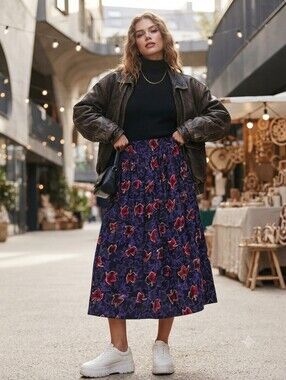 Vintage Greenwich Square Abstract Leaf Midi Skirt - Made in USA